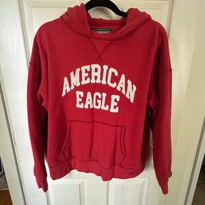 American Eagle Outfitters Red Pullover Hoodie with White Logo